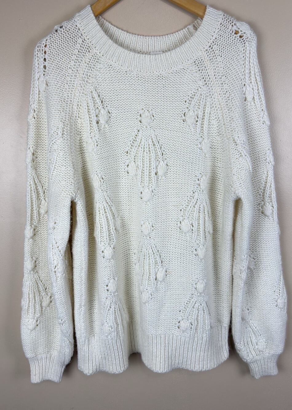 GAP Women’s Chunky Cable Pointelle Popcorn Knit Crewneck Sweater Size S Tall